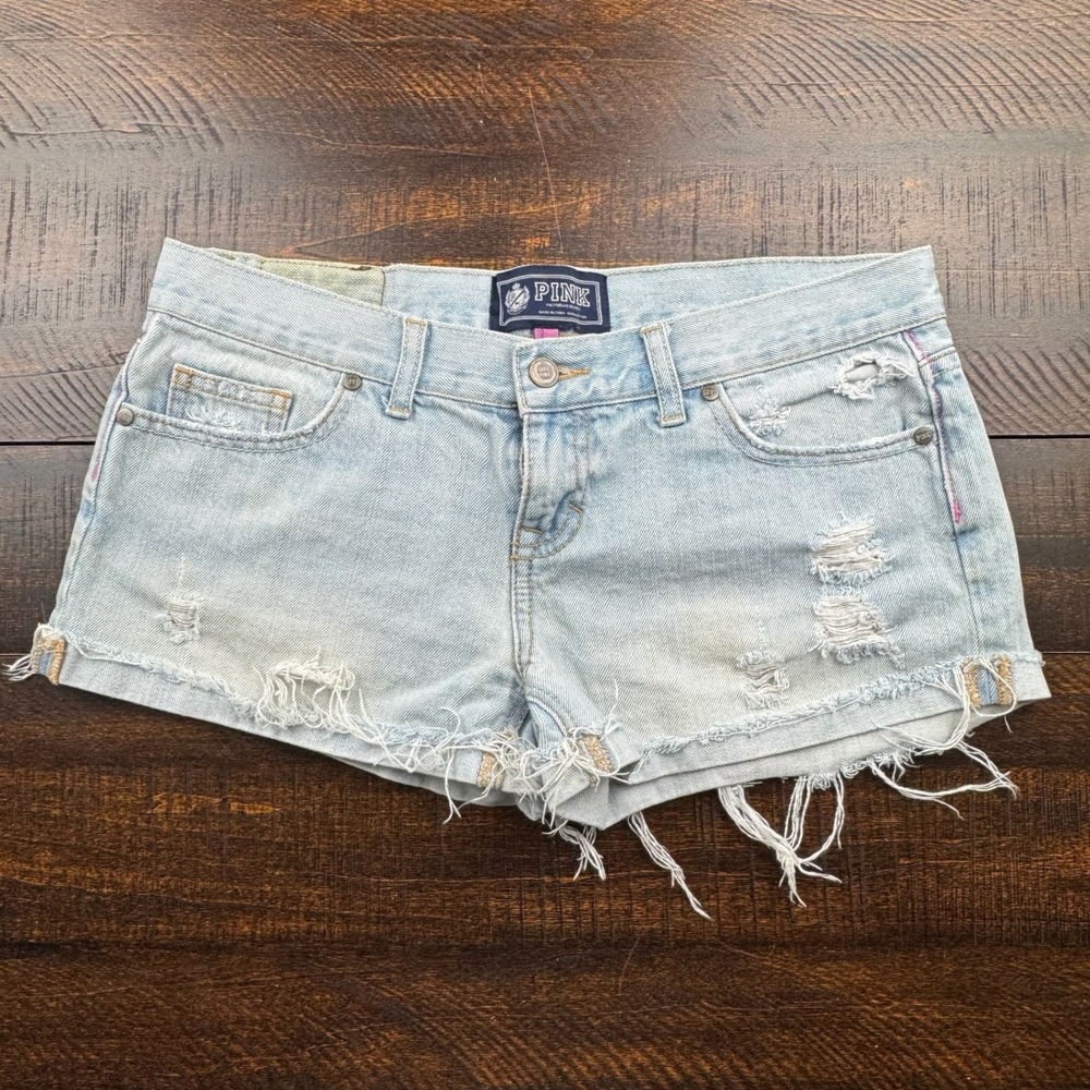 PINK Victoria's Secret Distressed Denim Cutoff Shorts Light Wash 4 Y2K Summer